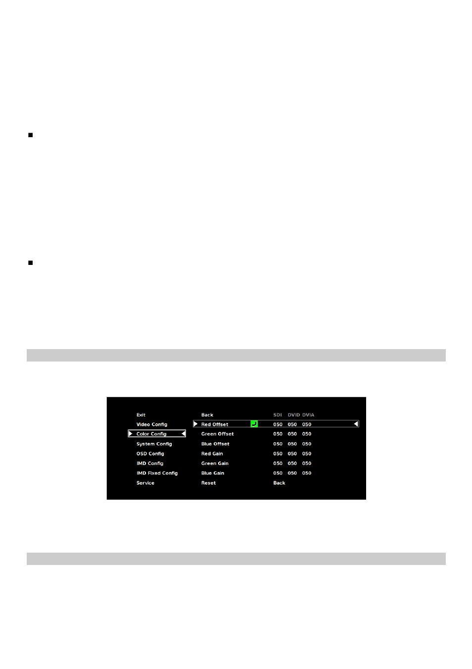 Color config submenu, System config submenu | Marshall electronic V-R171X-DLW User Manual | Page 17 / 33