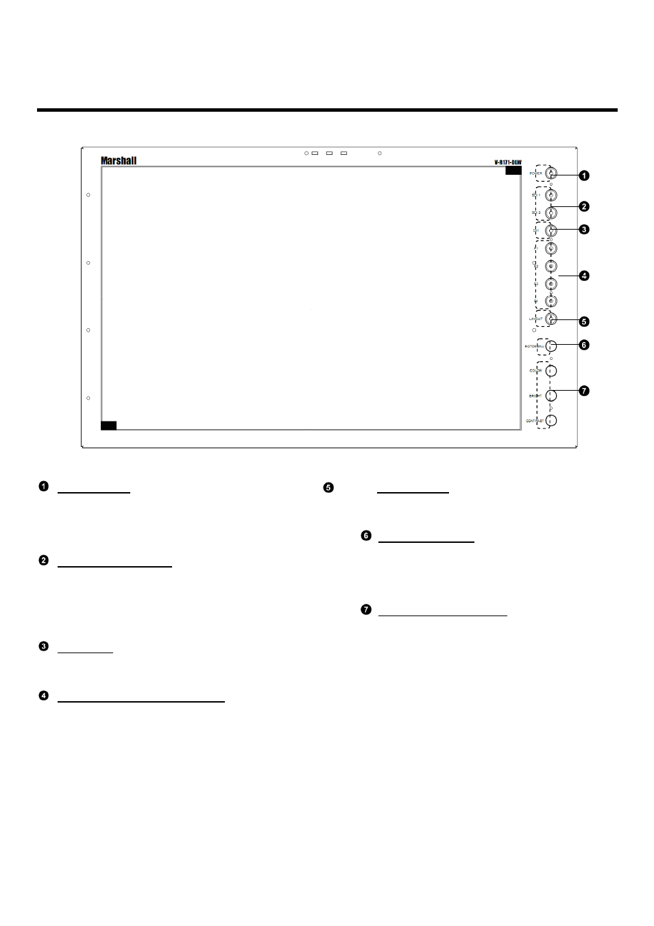 Front panel features | Marshall electronic V-R171X-DLW User Manual | Page 6 / 33