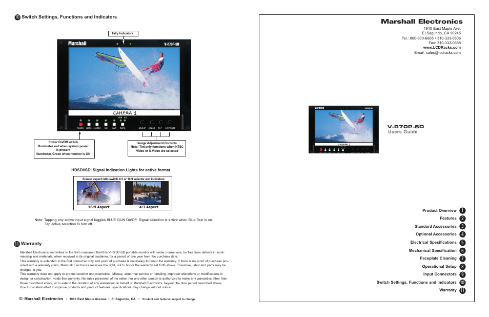 V-r70p-sd users guide04.pdf, Marshall electronics | Marshall electronic TFT-MegaPixel Monitor V-R70P-SD User Manual | Page 6 / 6