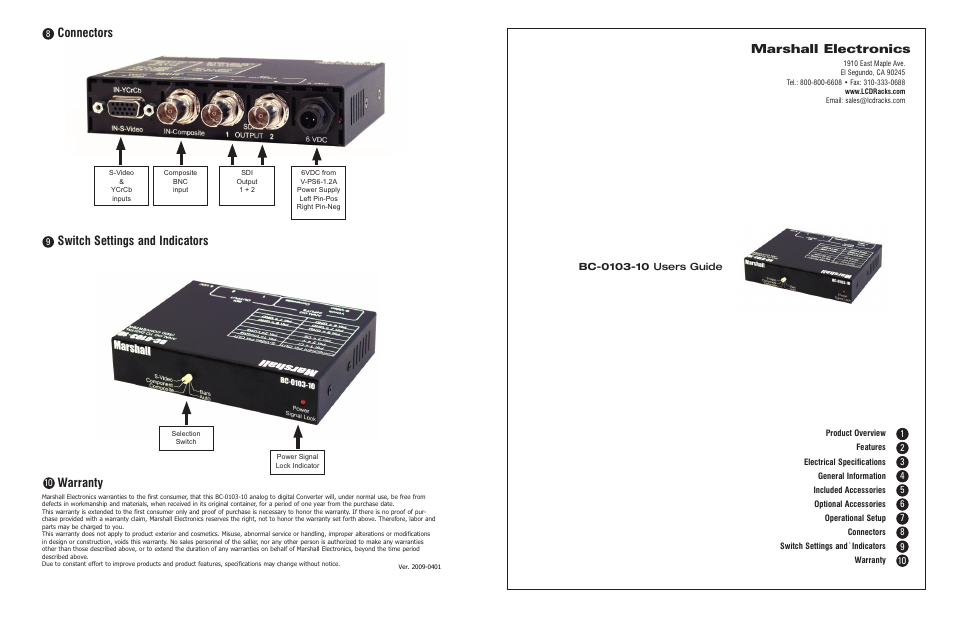 Marshall electronic BC-0103-10 User Manual | 2 pages