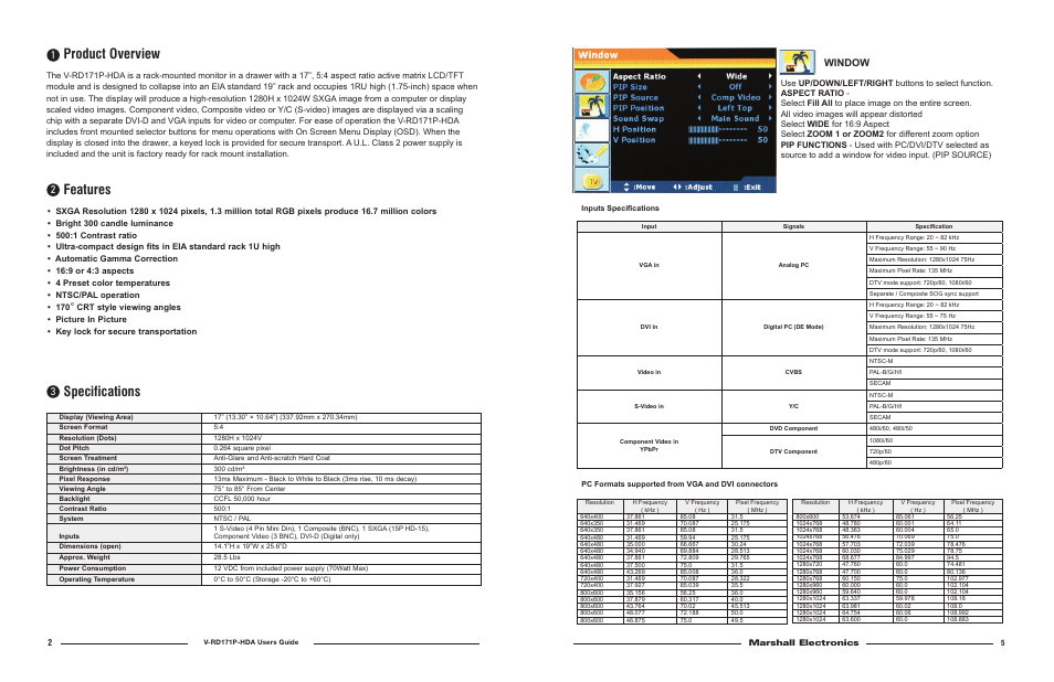 Product overview, Features, Specifications | Window, Marshall electronics | Marshall electronic V-RD171P-HDA User Manual | Page 2 / 4