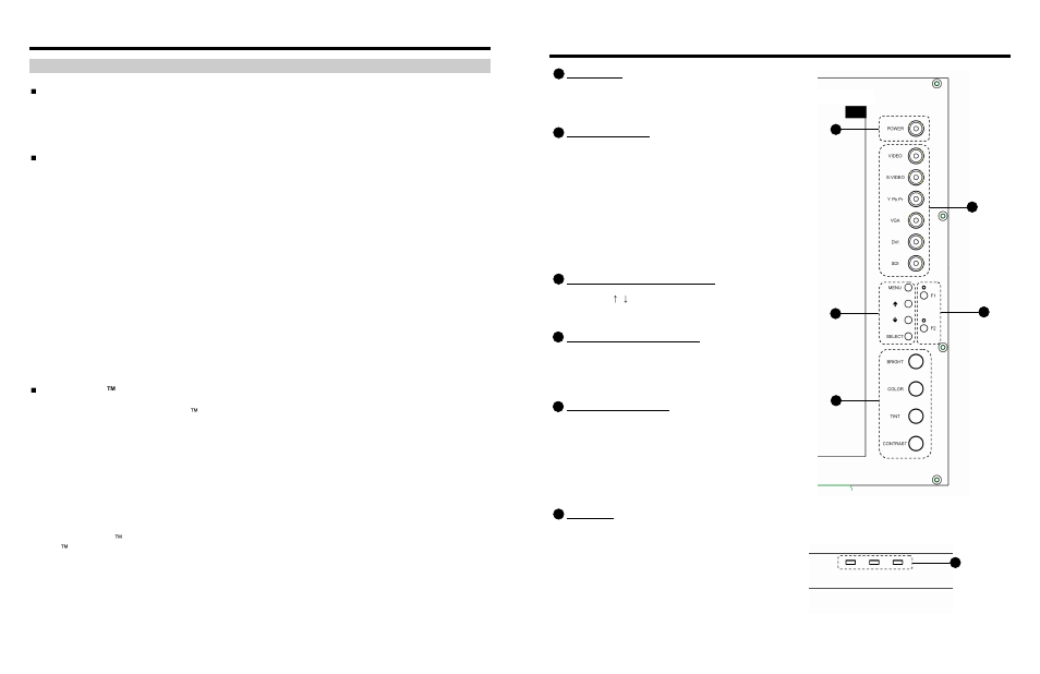 Front panel features, On-screen menu (continued), Video configuration submenu (continued) | Monochrome mode, Blue-only mode, Pixel-to-pixel™ mode | Marshall electronic V-LCD15SB-AFHD-DT User Manual | Page 5 / 8