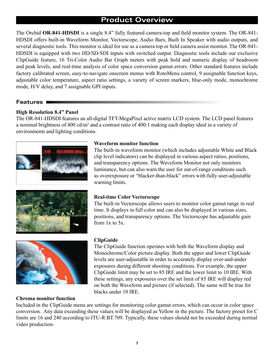 Product overview | Marshall electronic ORCHID OR-841-HDSDI User Manual | Page 3 / 24