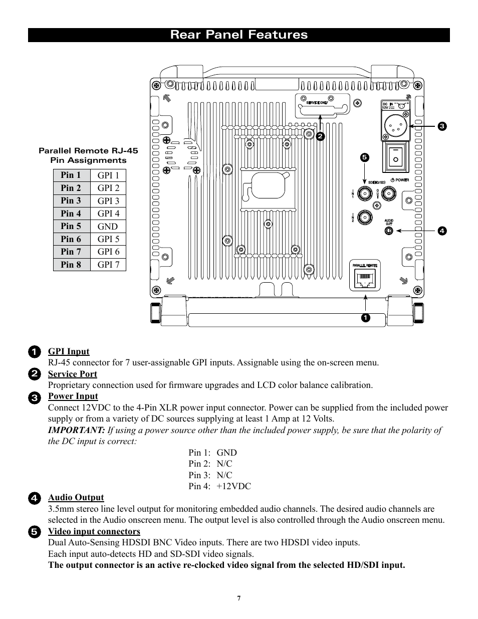 Rear panel features | Marshall electronic ORCHID OR-841-HDSDI User Manual | Page 7 / 24