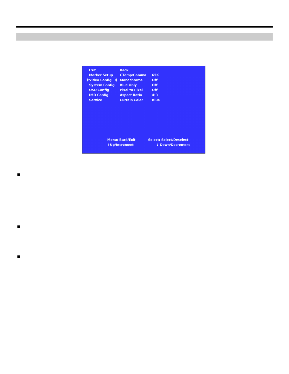 On-screen menu (continued), Video configuration submenu | Marshall electronic V-R231-IMD-HDSDI User Manual | Page 11 / 23