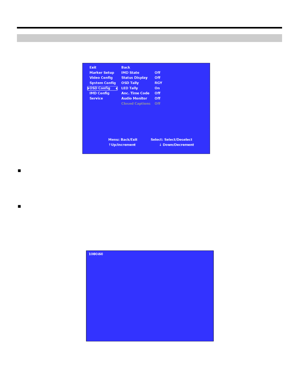 On-screen menu (continued), Osd configuration submenu | Marshall electronic V-R231-IMD-HDSDI User Manual | Page 15 / 23