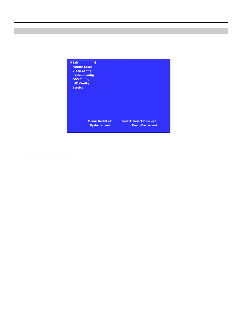 On-screen menu (continued), Main menu and navigation | Marshall electronic V-R231-IMD-HDSDI User Manual | Page 8 / 23