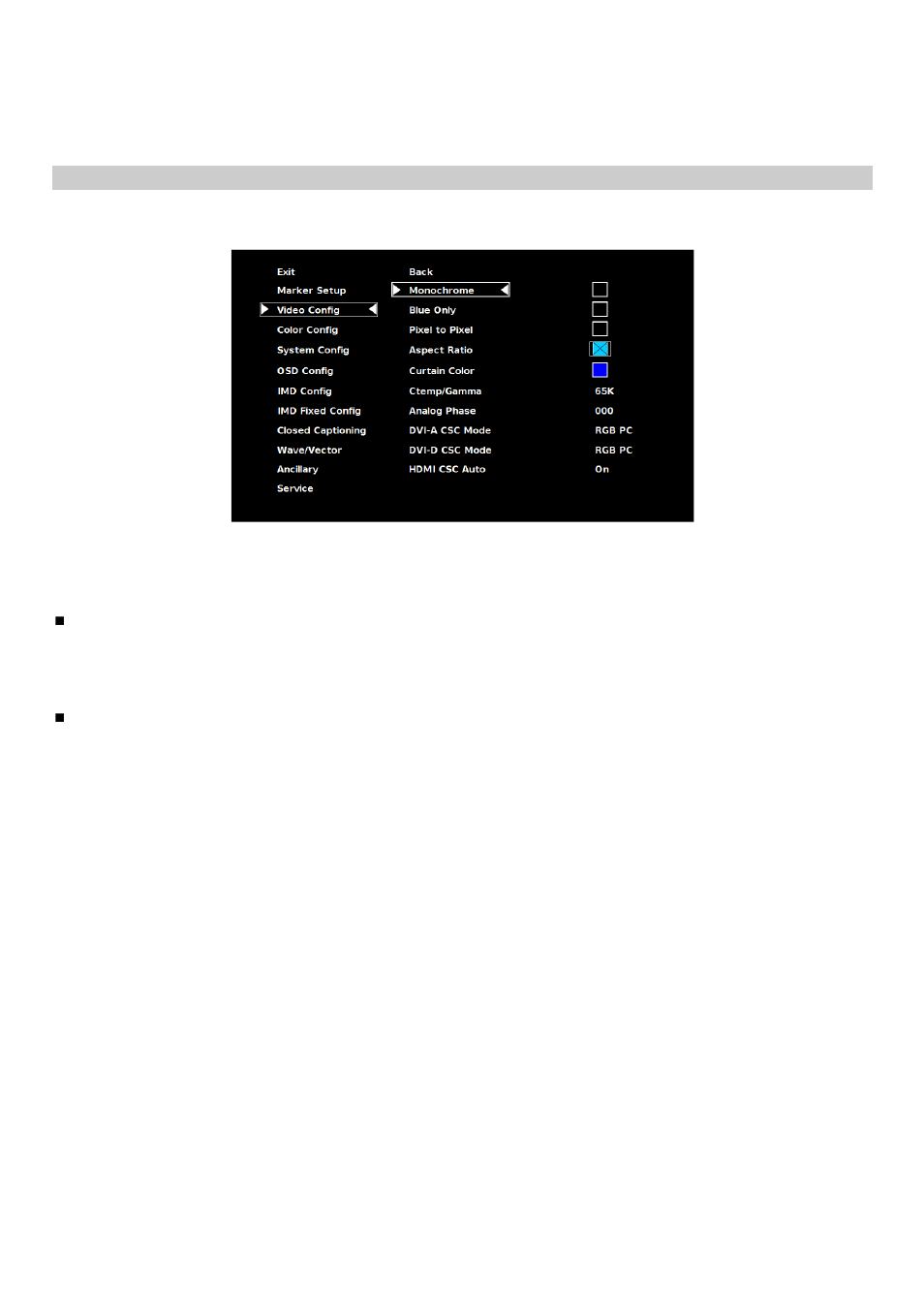 Video config submenu | Marshall electronic V-R241-DLW User Manual | Page 15 / 36