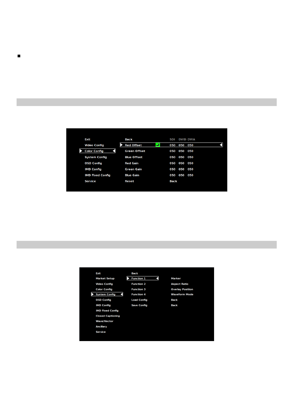 Color config submenu, System config submenu | Marshall electronic V-R241-DLW User Manual | Page 18 / 36