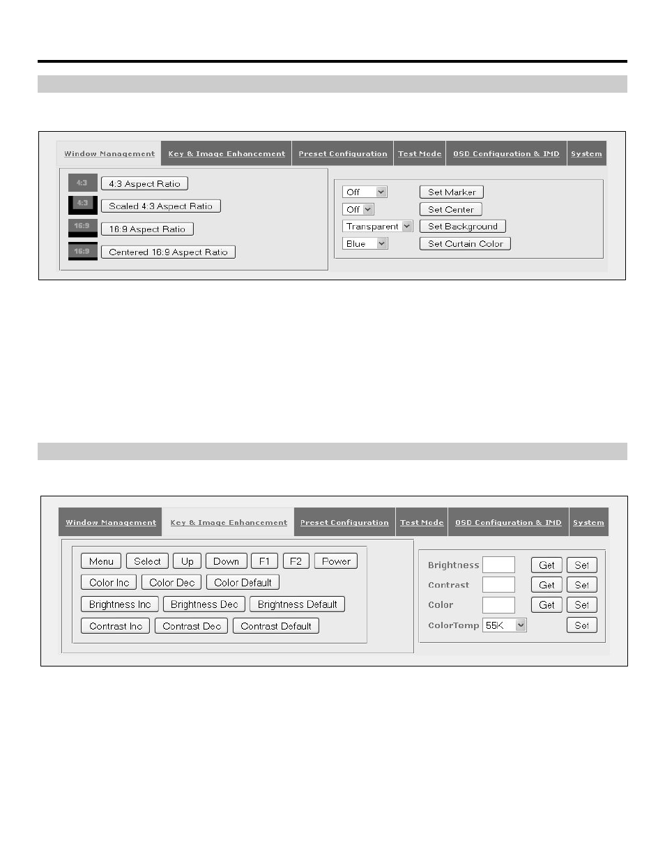 Web interface (continued), Window management, Key & image enhancement | Marshall electronic Network Control Box for IMD Monitors NCB-1004 User Manual | Page 17 / 24