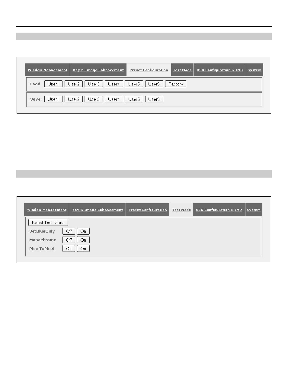 Web interface (continued), Preset configuration, Test mode | Marshall electronic Network Control Box for IMD Monitors NCB-1004 User Manual | Page 18 / 24
