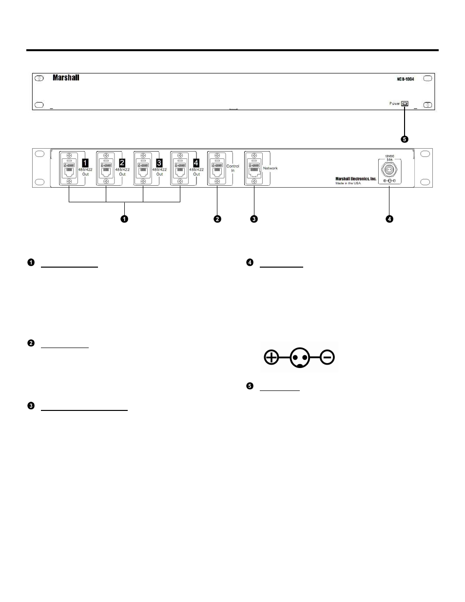Front and rear panel features | Marshall electronic Network Control Box for IMD Monitors NCB-1004 User Manual | Page 6 / 24