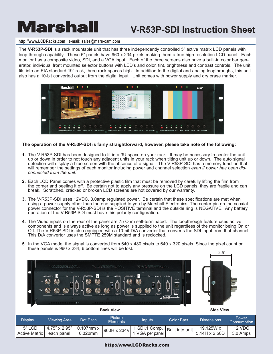 Marshall electronic Rack Mountable Unit V-R53P-SDI User Manual | 2 pages