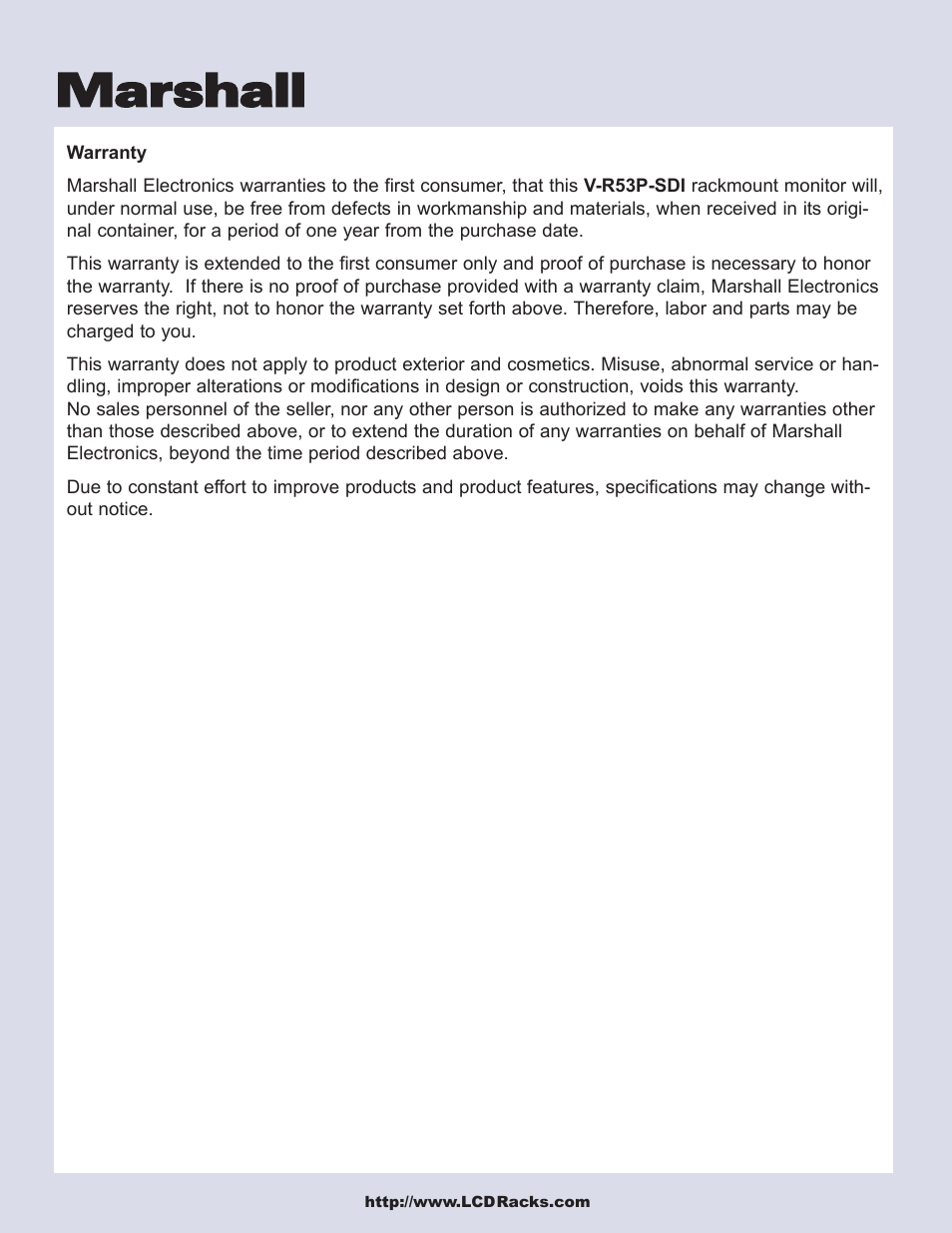 Marshall | Marshall electronic Rack Mountable Unit V-R53P-SDI User Manual | Page 2 / 2