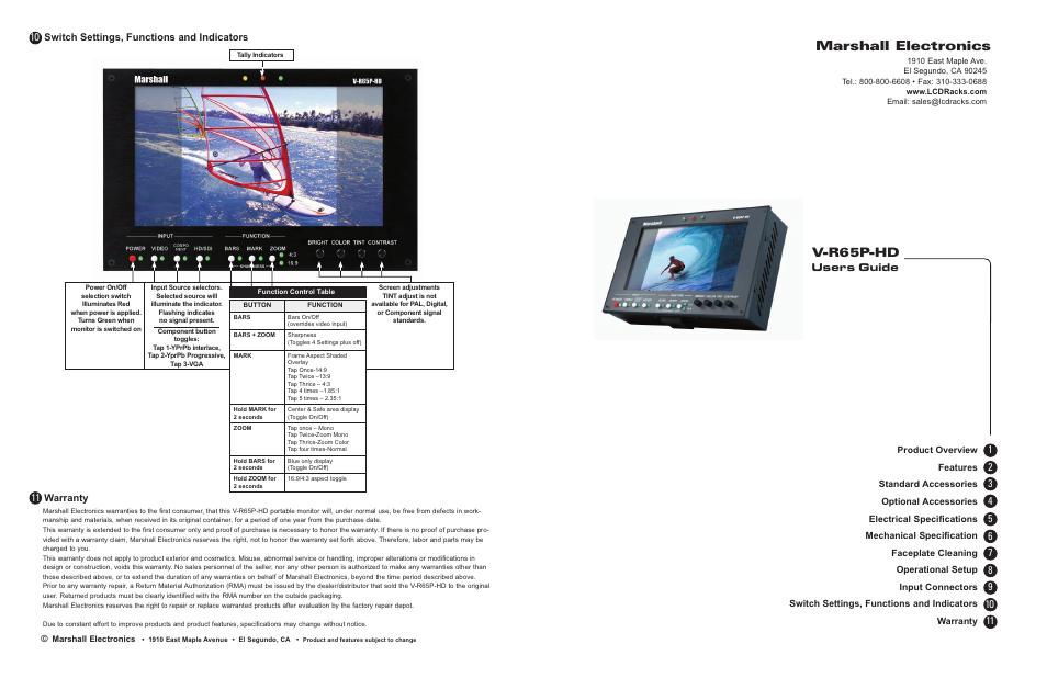 Marshall electronic V-R65P-HD User Manual | 4 pages