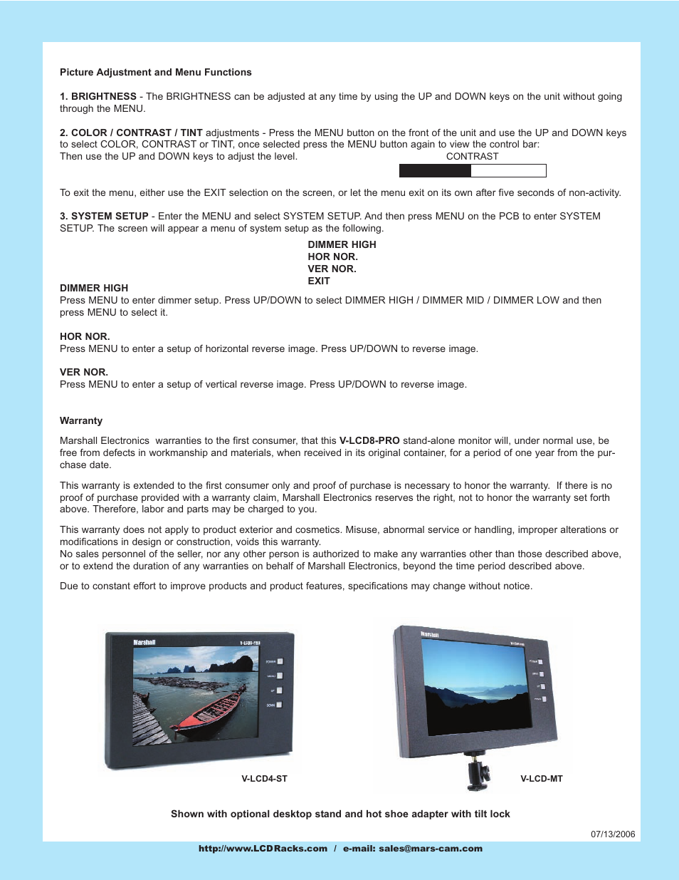 Marshall electronic V-LCD8-PRO User Manual | Page 2 / 2