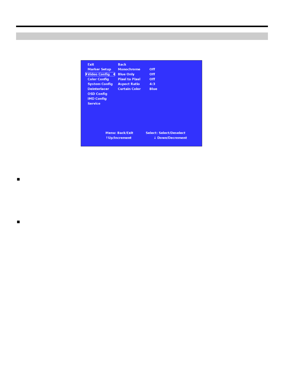 On-screen menu (continued), Video configuration submenu | Marshall electronic V-R261-IMD-HDSDI User Manual | Page 11 / 28