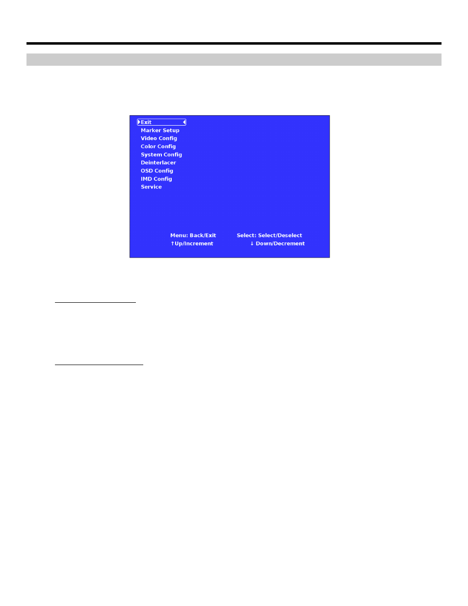 On-screen menu (continued), Main menu and navigation | Marshall electronic V-R261-IMD-HDSDI User Manual | Page 8 / 28