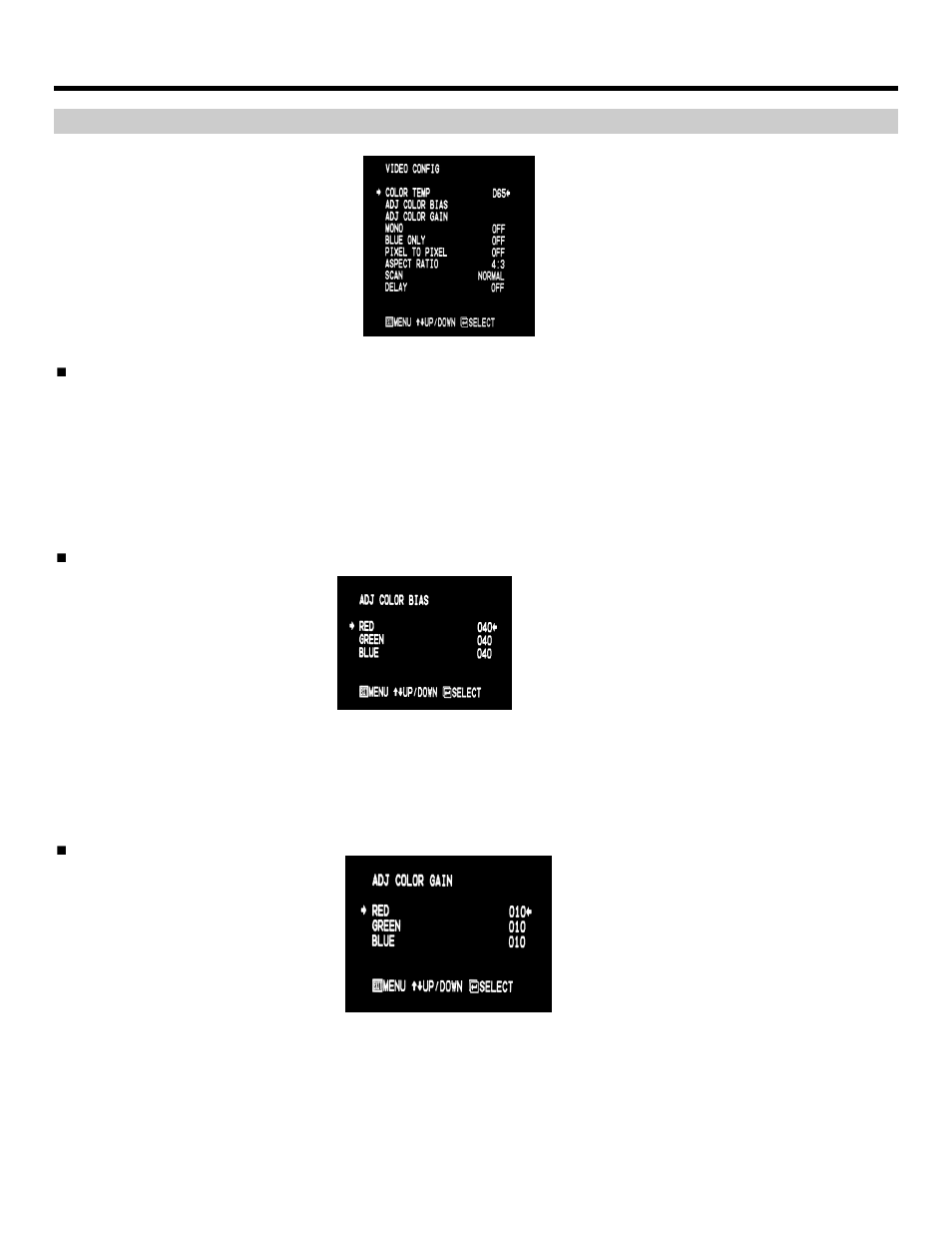 On-screen menu (continued), Video configuration submenu | Marshall electronic V-R1041DP-AFHD User Manual | Page 12 / 20
