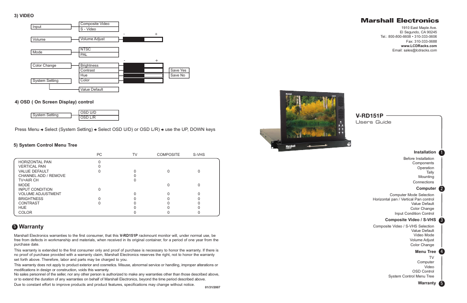 Marshall electronic V-RD151PV User Manual | 2 pages