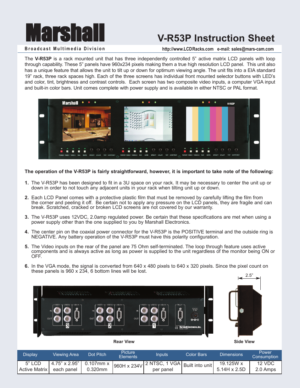 Marshall electronic V-R53P User Manual | 2 pages