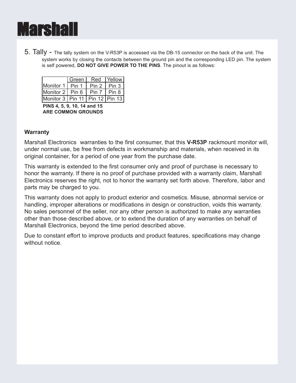 Marshall electronic V-R53P User Manual | Page 2 / 2