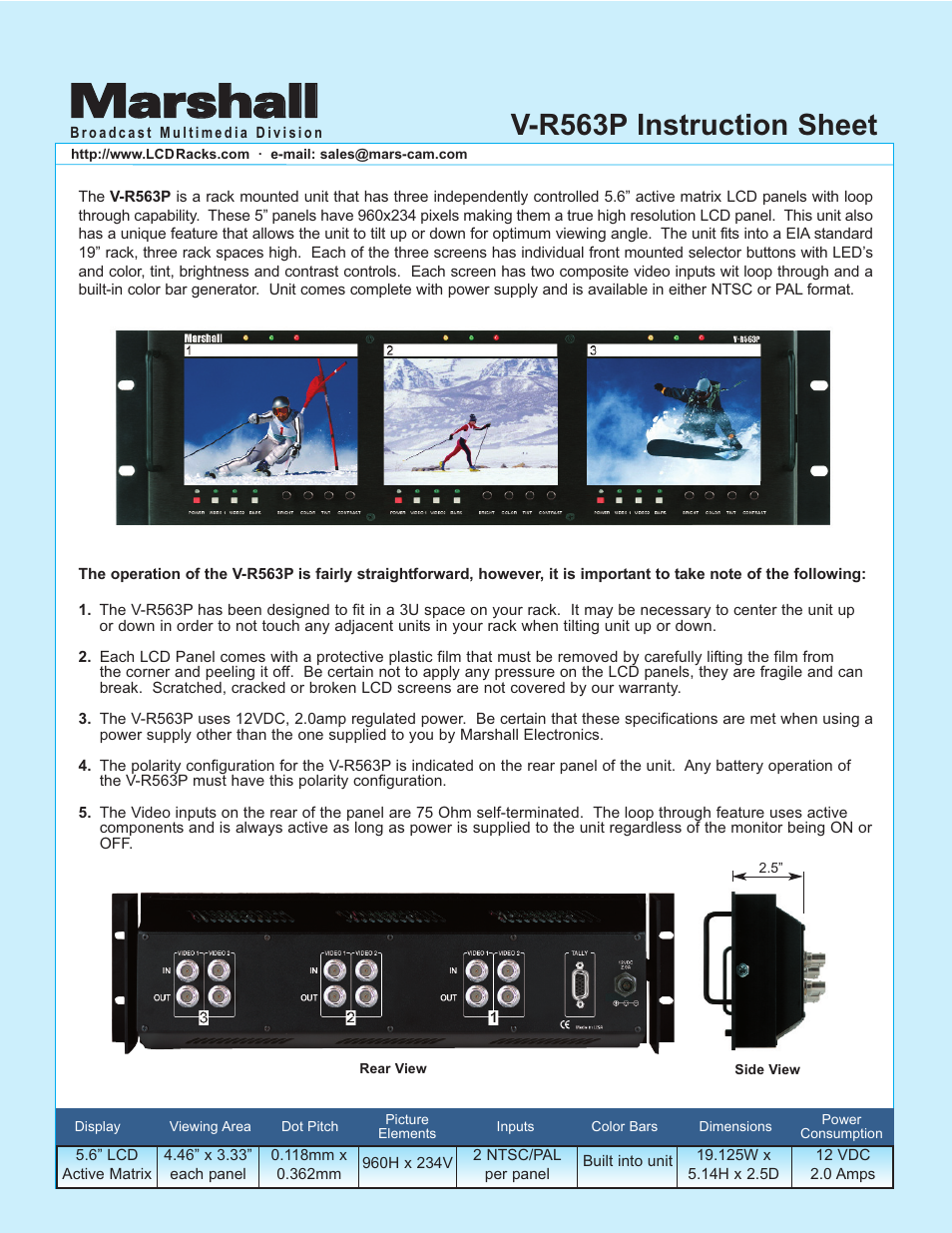 Marshall electronic V-R563P User Manual | 2 pages