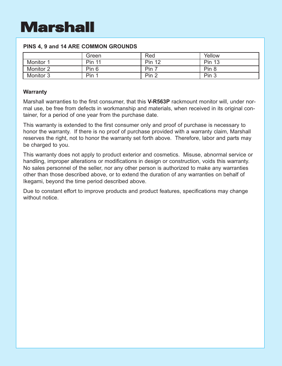 Marshall electronic V-R563P User Manual | Page 2 / 2