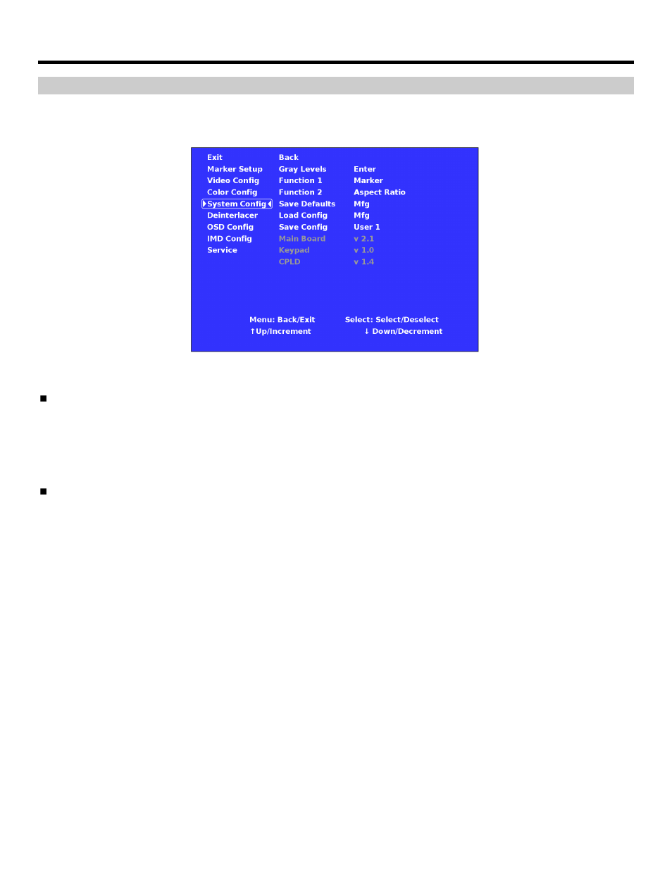 On-screen menu (continued), System configuration submenu | Marshall electronic V-R653SB-IMD User Manual | Page 15 / 28