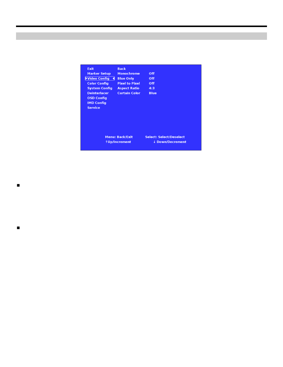On-screen menu (continued), Video configuration submenu | Marshall electronic V-R653-IMD-TE User Manual | Page 11 / 28