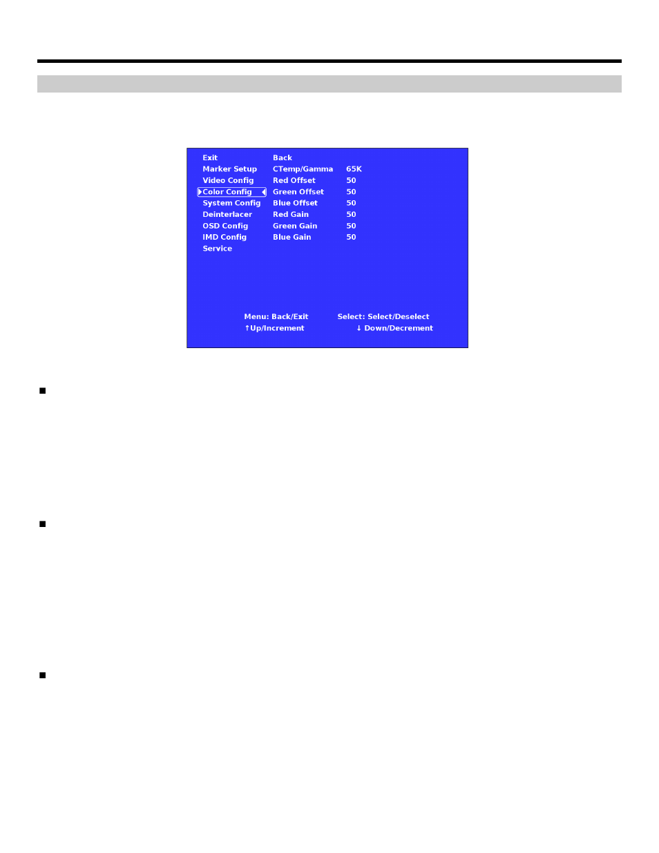 On-screen menu (continued), Color configuration submenu | Marshall electronic V-R653-IMD-TE User Manual | Page 14 / 28