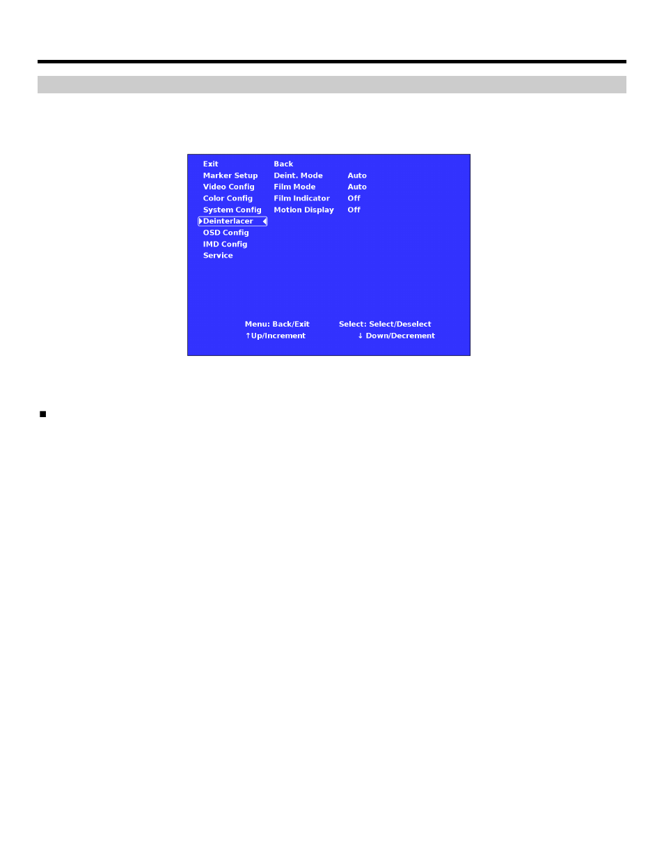 On-screen menu (continued), Deinterlacer submenu | Marshall electronic V-R653-IMD-TE User Manual | Page 17 / 28