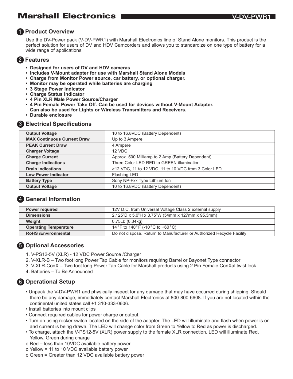 Marshall electronic V-DV-PWR1 User Manual | 2 pages