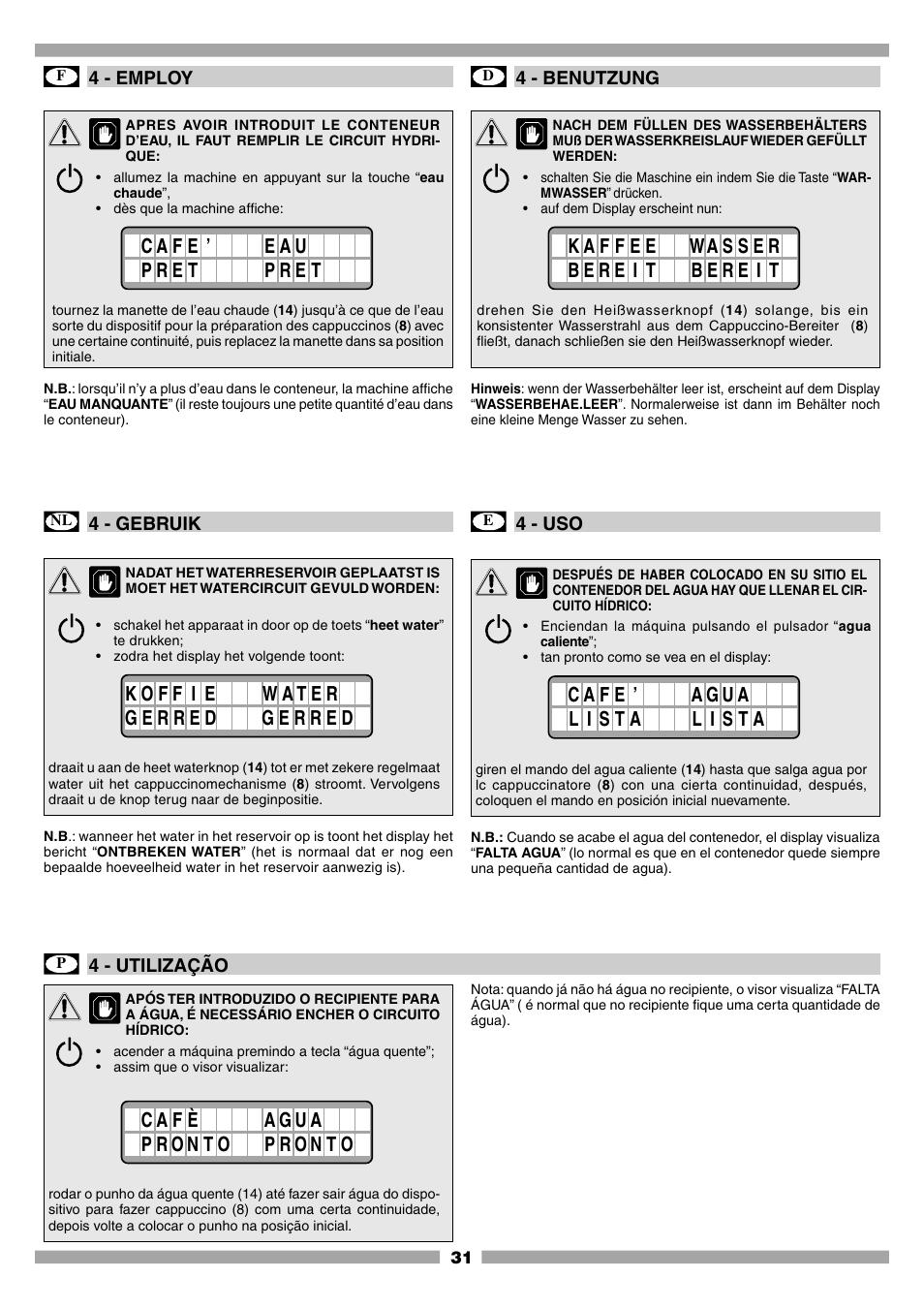 Mamiya Built-In Automatic Electronic Coffee Machine SCM1 User Manual | Page 30 / 101