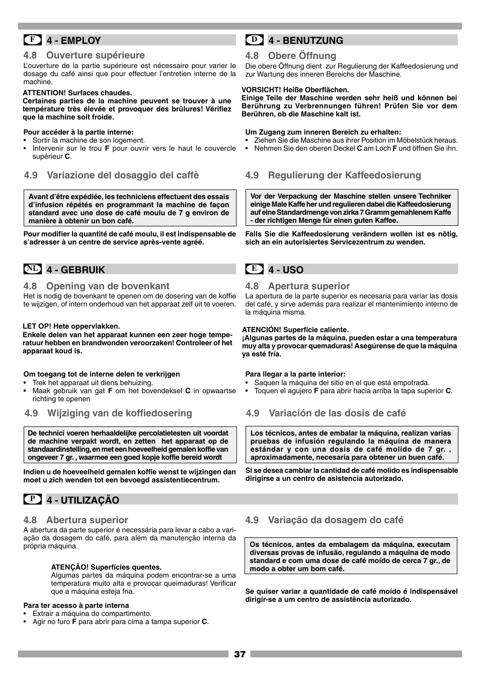 Mamiya Built-In Automatic Electronic Coffee Machine SCM1 User Manual | Page 36 / 101