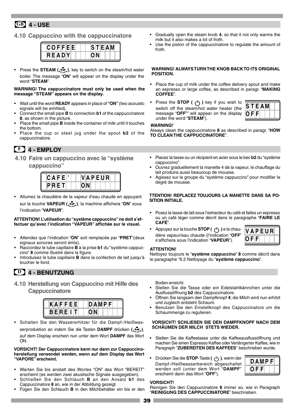 Mamiya Built-In Automatic Electronic Coffee Machine SCM1 User Manual | Page 38 / 101