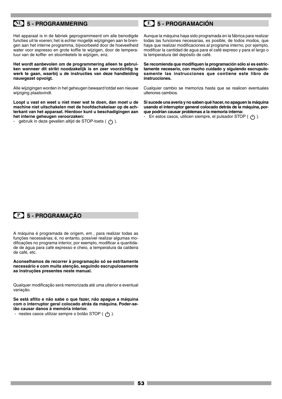 5 - programmering, 5 - programación, 5 - programação | Mamiya Built-In Automatic Electronic Coffee Machine SCM1 User Manual | Page 52 / 101