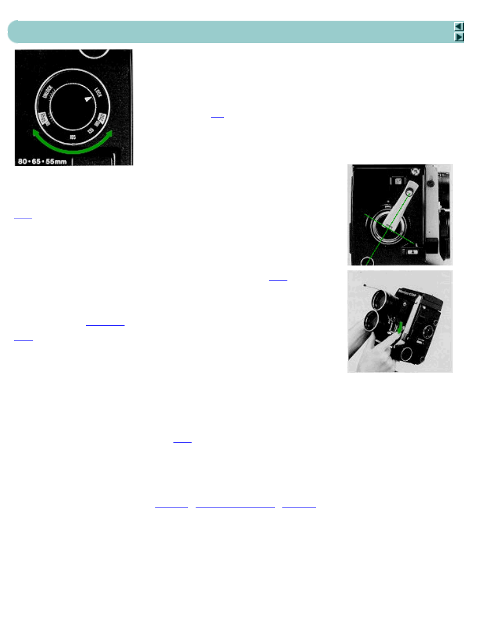 Next, Lens mounting/removal (cont.) 6, Precautions | Mamiya C330 User Manual | Page 8 / 49
