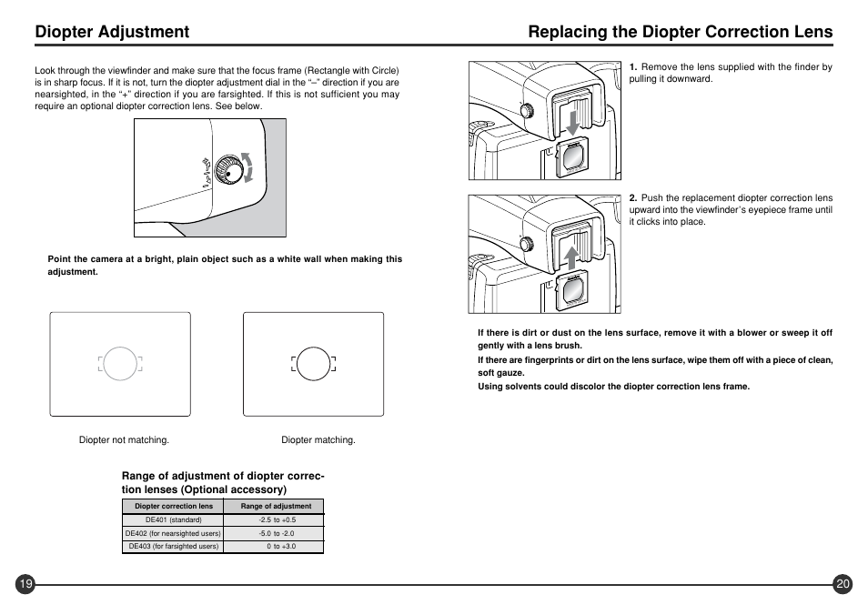Replacing the diopter correction lens, Diopter adjustment | Mamiya 645 AFD III User Manual | Page 11 / 56