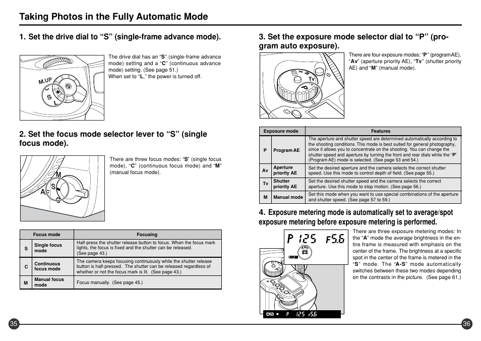 Taking photos in the fully automatic mode, Af s c m | Mamiya 645 AFD III User Manual | Page 19 / 56