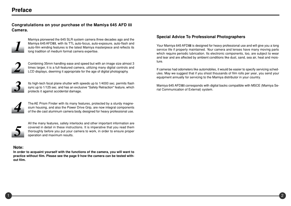Mamiya 645 AFD III User Manual | Page 2 / 56