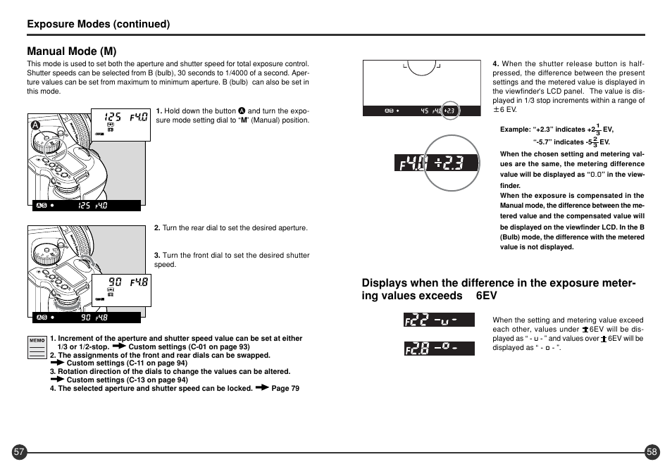 Manual mode (m), Exposure modes (continued) | Mamiya 645 AFD III User Manual | Page 30 / 56