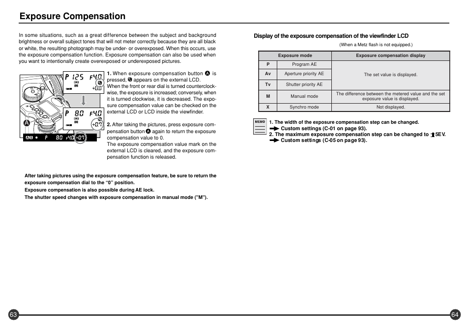Exposure compensation | Mamiya 645 AFD III User Manual | Page 33 / 56