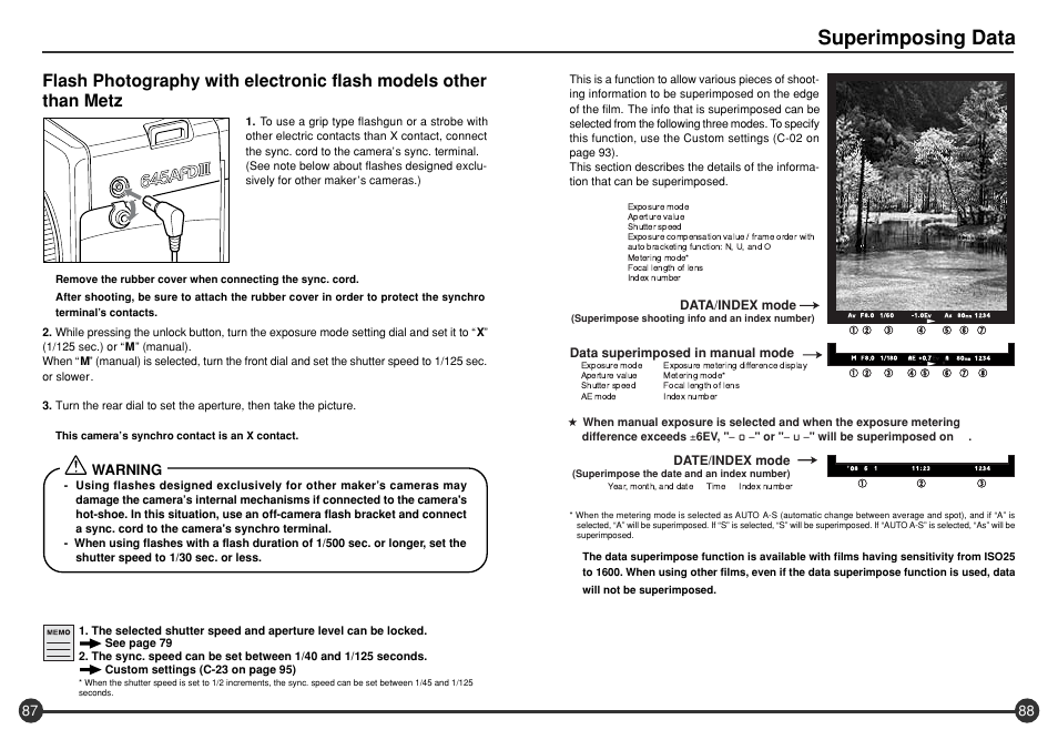 Superimposing data, Warning | Mamiya 645 AFD III User Manual | Page 45 / 56