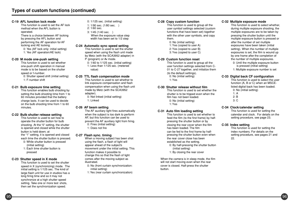 Types of custom functions (continued) | Mamiya 645 AFD III User Manual | Page 49 / 56