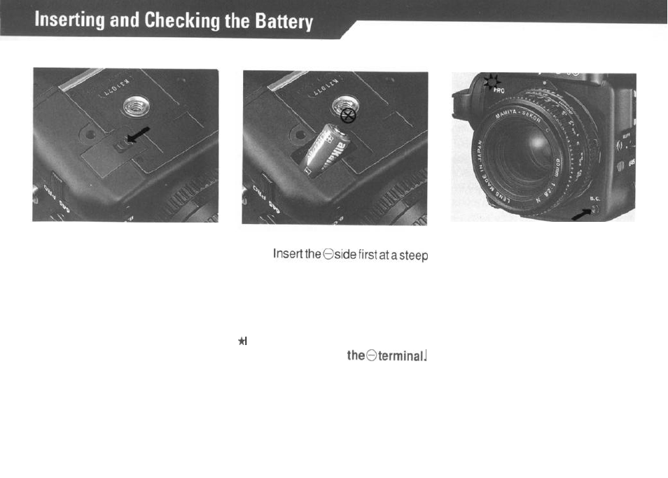 Inserting & checking the battery | Mamiya PRO 645 User Manual | Page 15 / 43