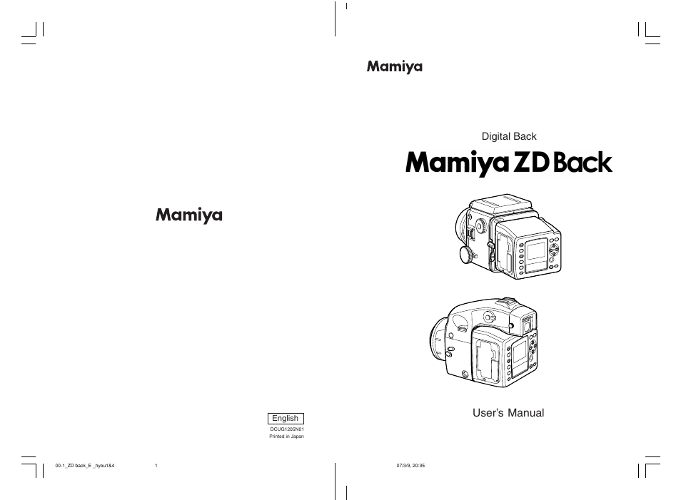 Mamiya Digital Back DCUG1205N01 User Manual | 106 pages