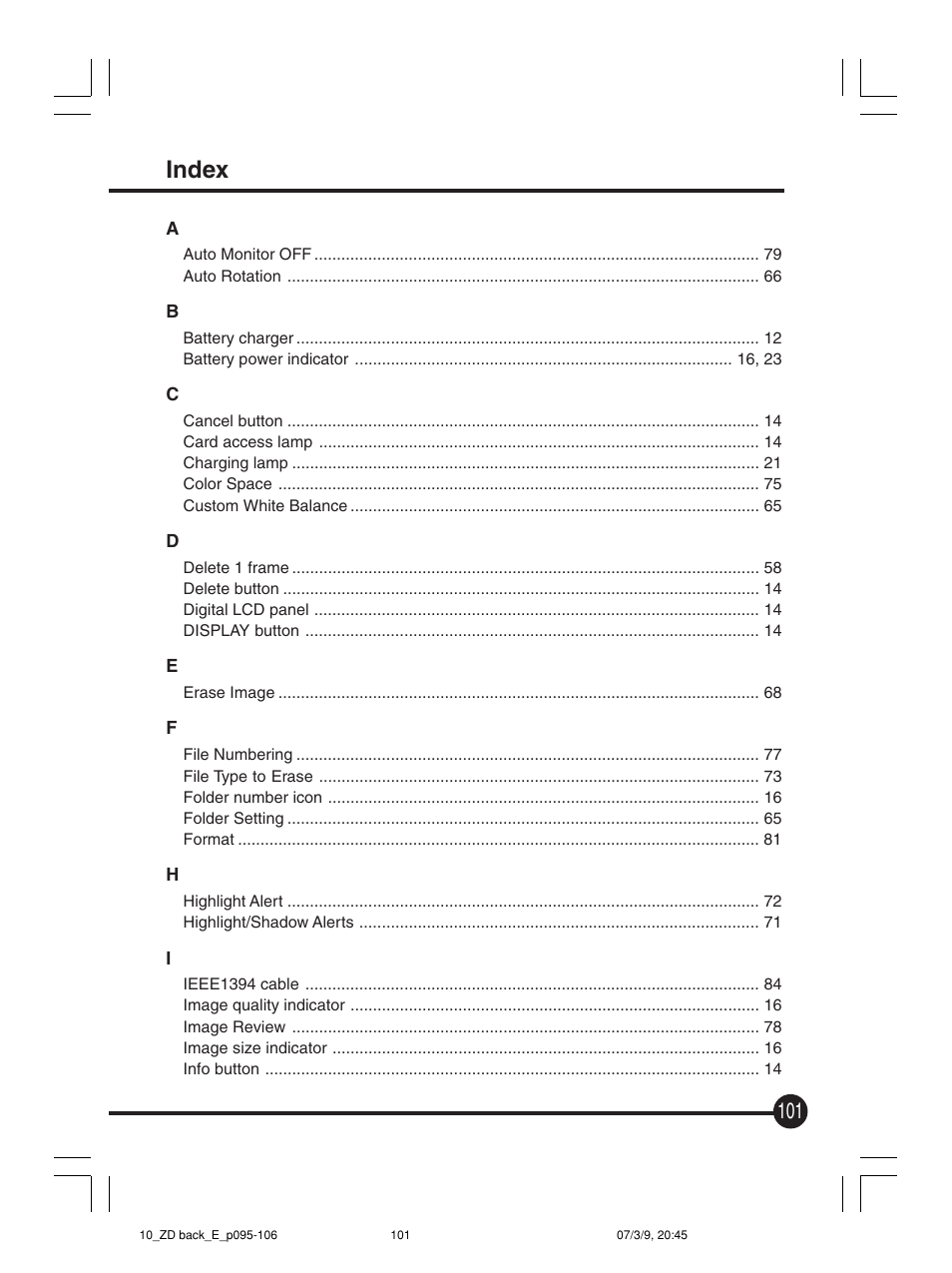 Index | Mamiya Digital Back DCUG1205N01 User Manual | Page 101 / 106