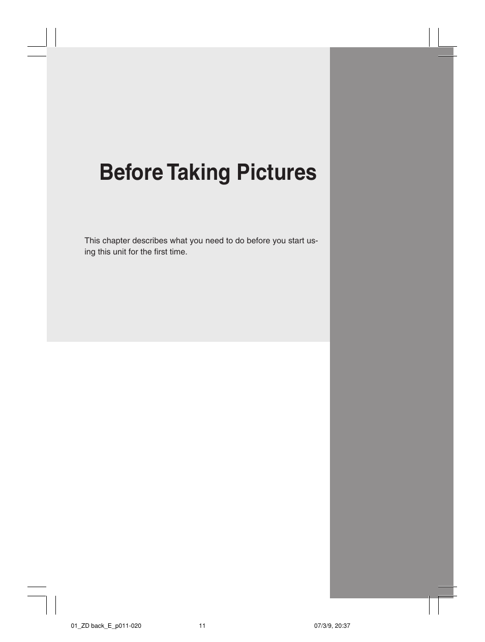 Before taking pictures | Mamiya Digital Back DCUG1205N01 User Manual | Page 11 / 106