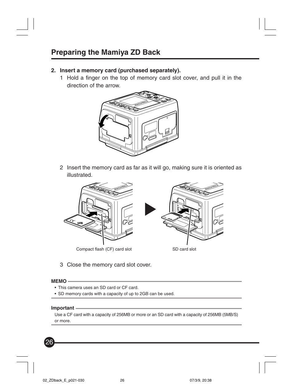 Preparing the mamiya zd back | Mamiya Digital Back DCUG1205N01 User Manual | Page 26 / 106